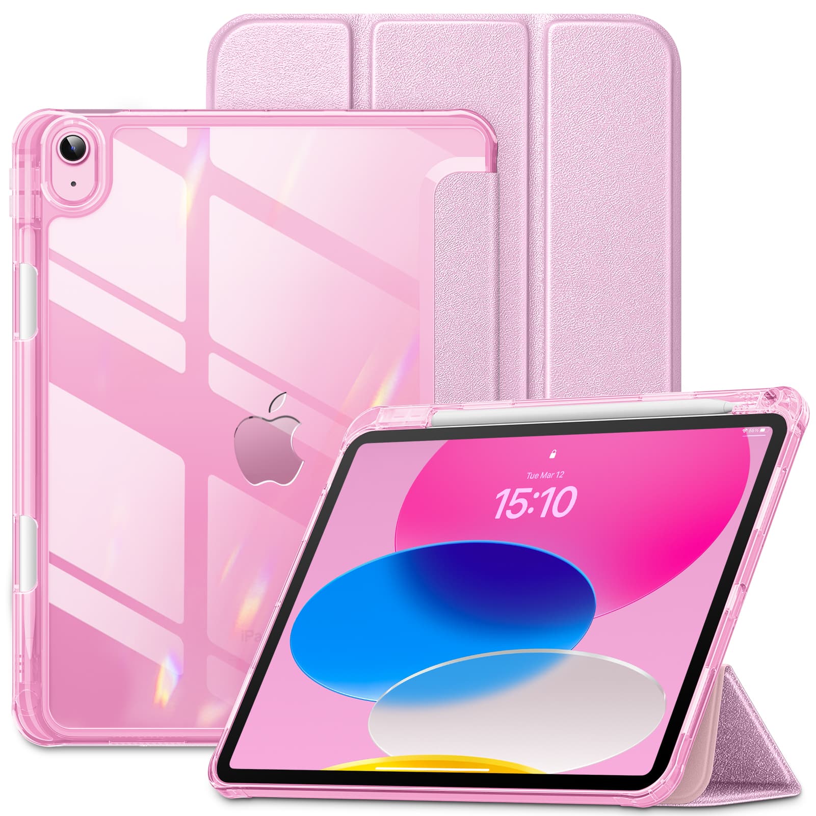 DTTO - Case for iPad A16 11-inch 2025 & 10th Gen 10.9-inch 2022, Matte Slim Hard Back, Soft TPU Frame, Pencil Holder - Pink