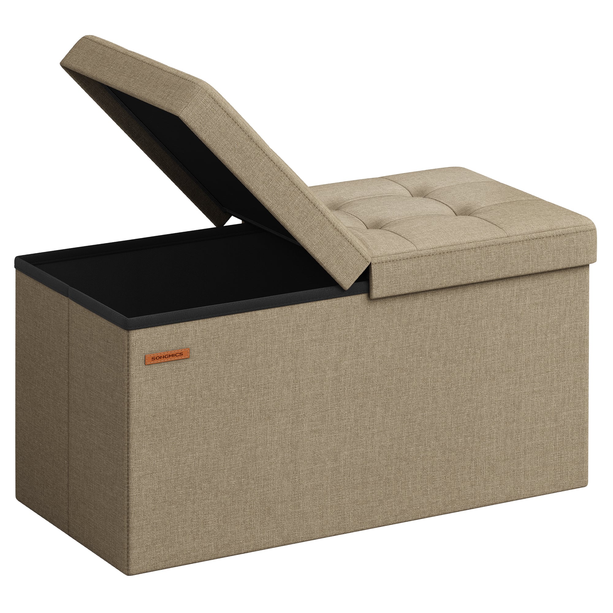 Songmics Home - Storage Ottoman, Foldable Storage Bench, 38 x 76 x 38 cm, Flipping Lid, for Hallway, Living Room, Bedroom, Light Beige - Camel Brown