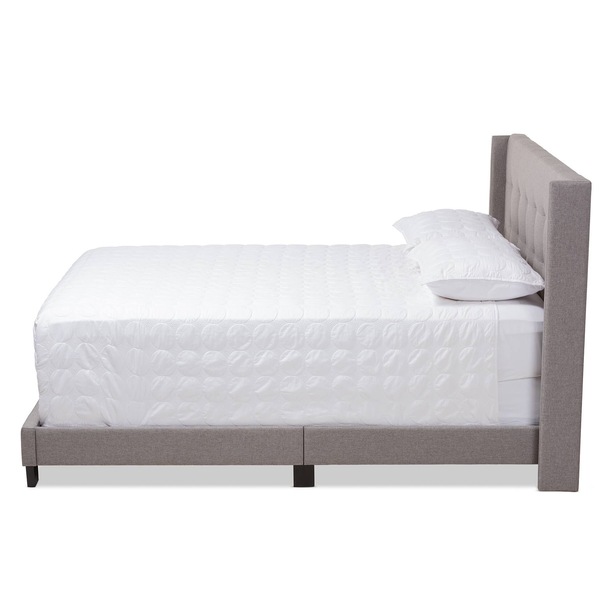 Angle. Baxton Studio - Lisette Modern and Contemporary Fabric Upholstered Queen Size Bed - Grey.