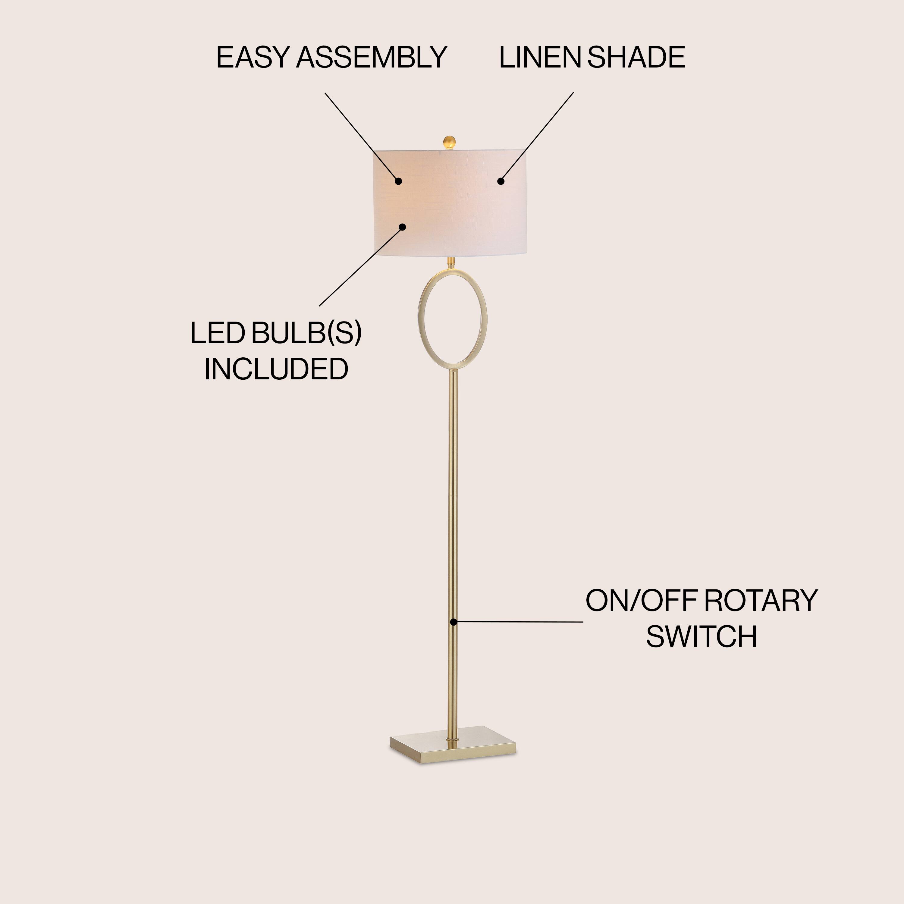EASY ASSEMBLY LINEN SHADE LED BULB(S) INCLUDED ON/OFF ROTARY SWITCH