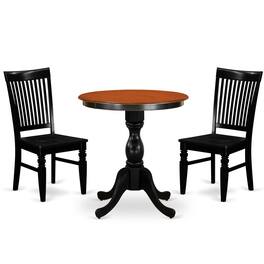 East West Furniture - 3-Piece Dining Set Include a Wooden Dining Table and 2 Dining Chairs with Slatted Back - Black - Multi-Color
