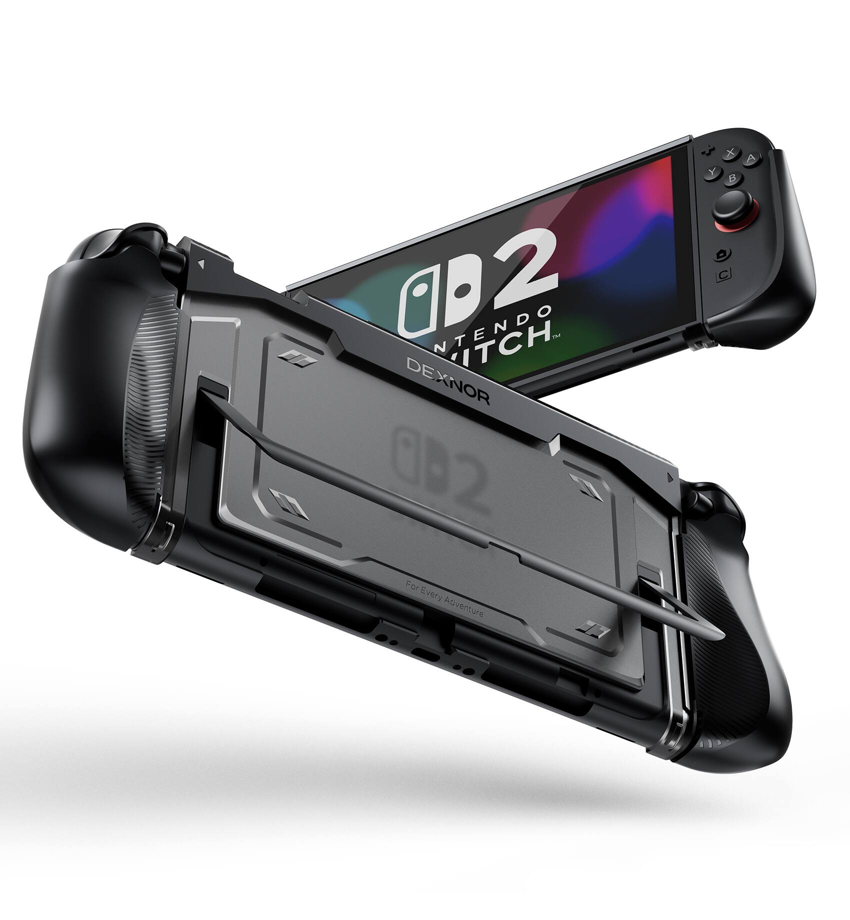 Dexnor - Case for Nintendo Switch 2 2025, Ultra-light Shockproof Dockable Cover with Non-slip Ergonomic Grip & Supports Stand Use - Black