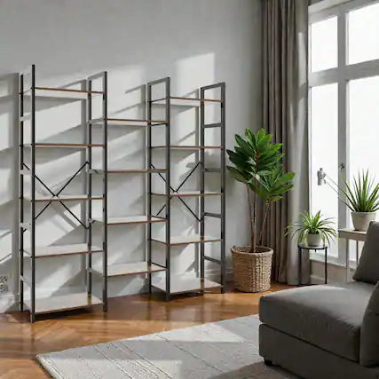 Front. Hivvago - Heavy-Duty 5-Tier Display Rack with Triple Wide Open Shelving - Rustic Brown.