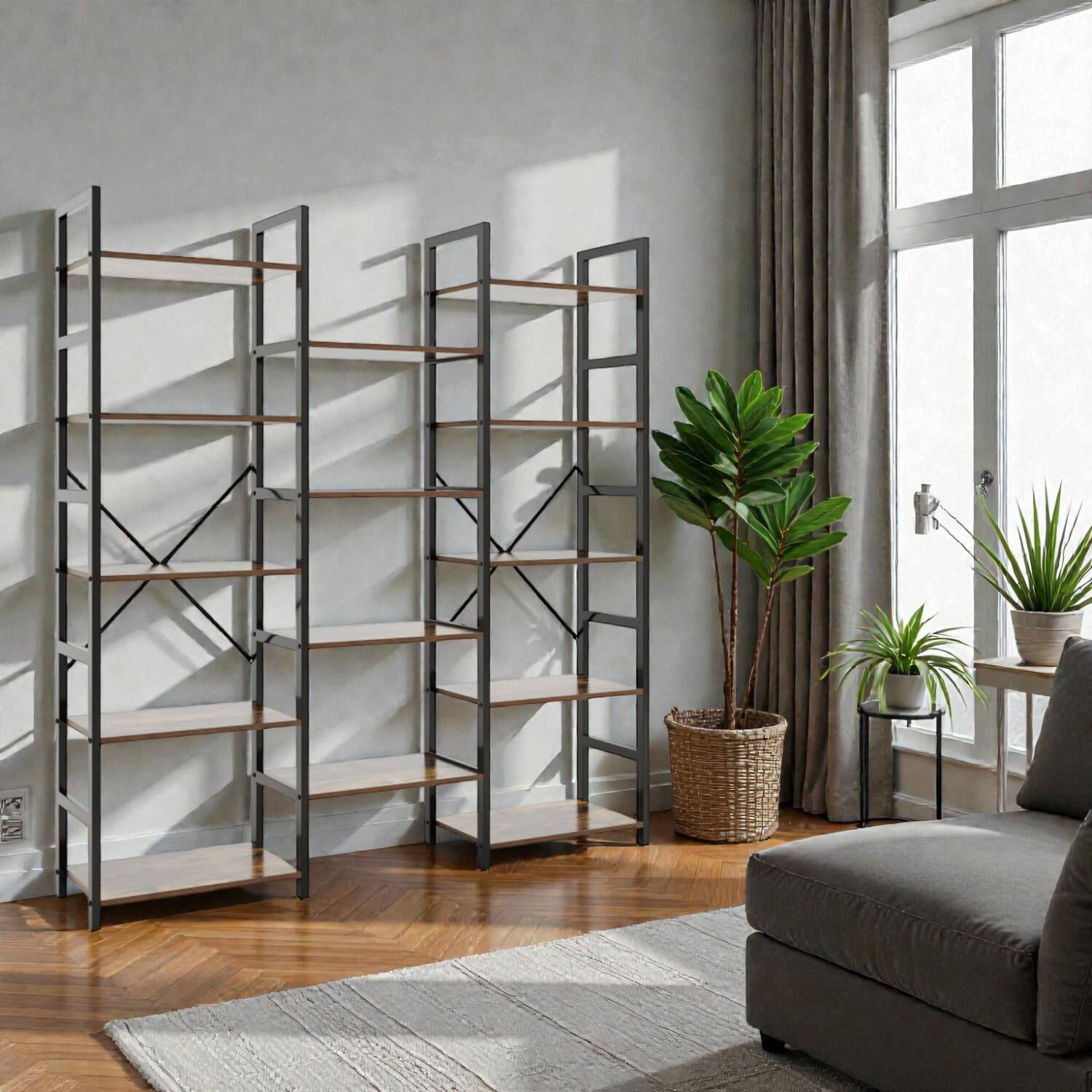 Front. Hivvago - Heavy-Duty 5-Tier Display Rack with Triple Wide Open Shelving - Rustic Brown.