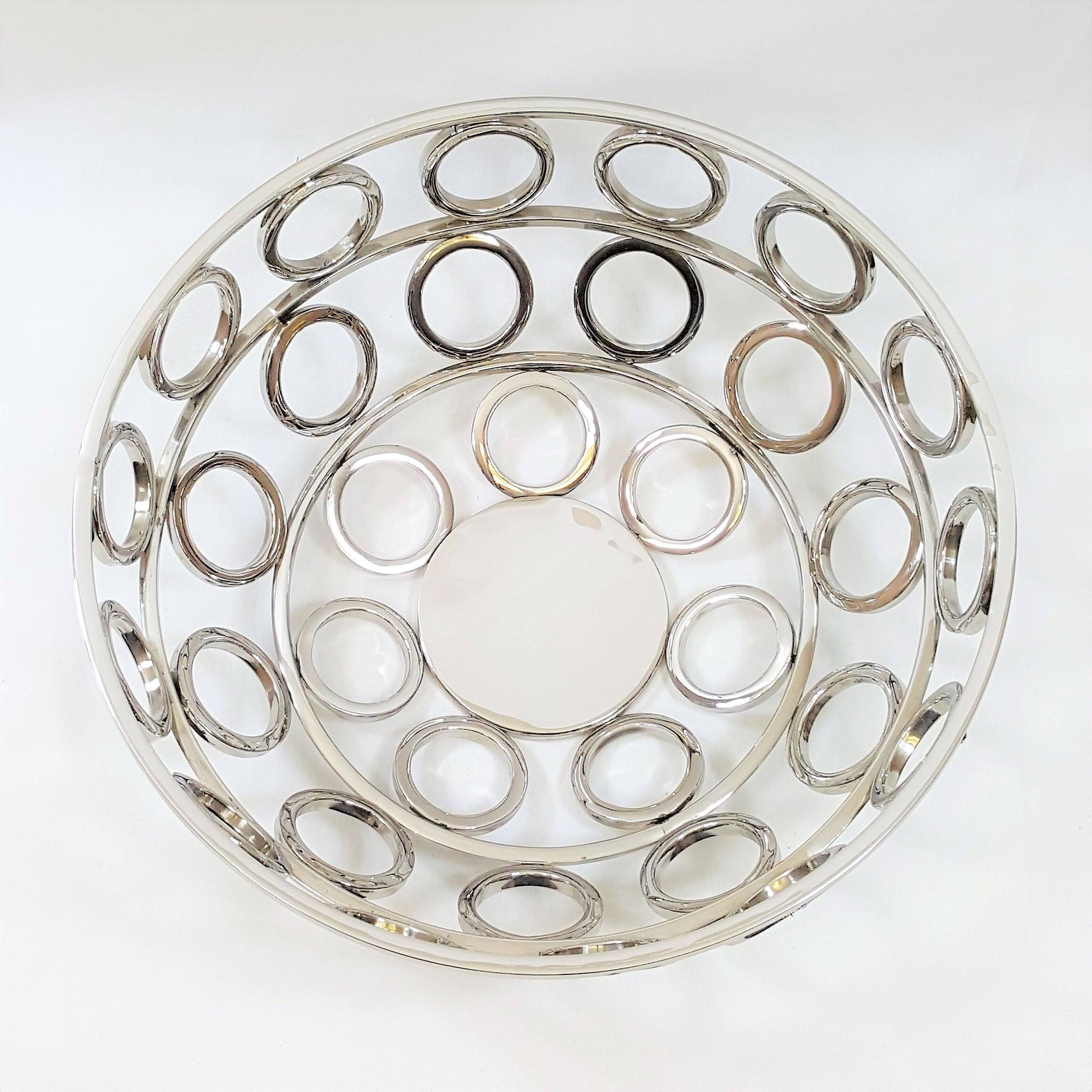 Left. Jiallo - Elegance Rondo round basket, 14.25" diameter,  6" H - Silver, Multi Color.