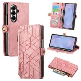 Dteck - Zipper Wallet Card Pocket Cover For Samsung Galaxy Z Fold 8 Ultra, Shockproof PU Leather Rugged Case - Pink