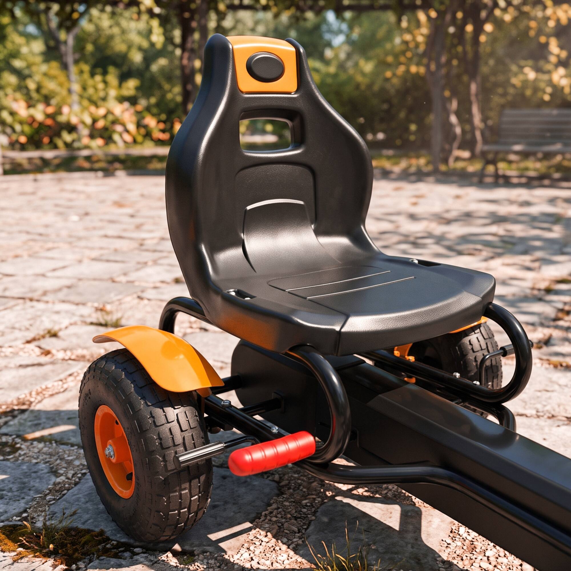 Alt View 7. Aosom - Pedal Go Kart, Outdoor Ride on Toys with Adjustable Seat, Sharp Handling, Handbrake - Orange.