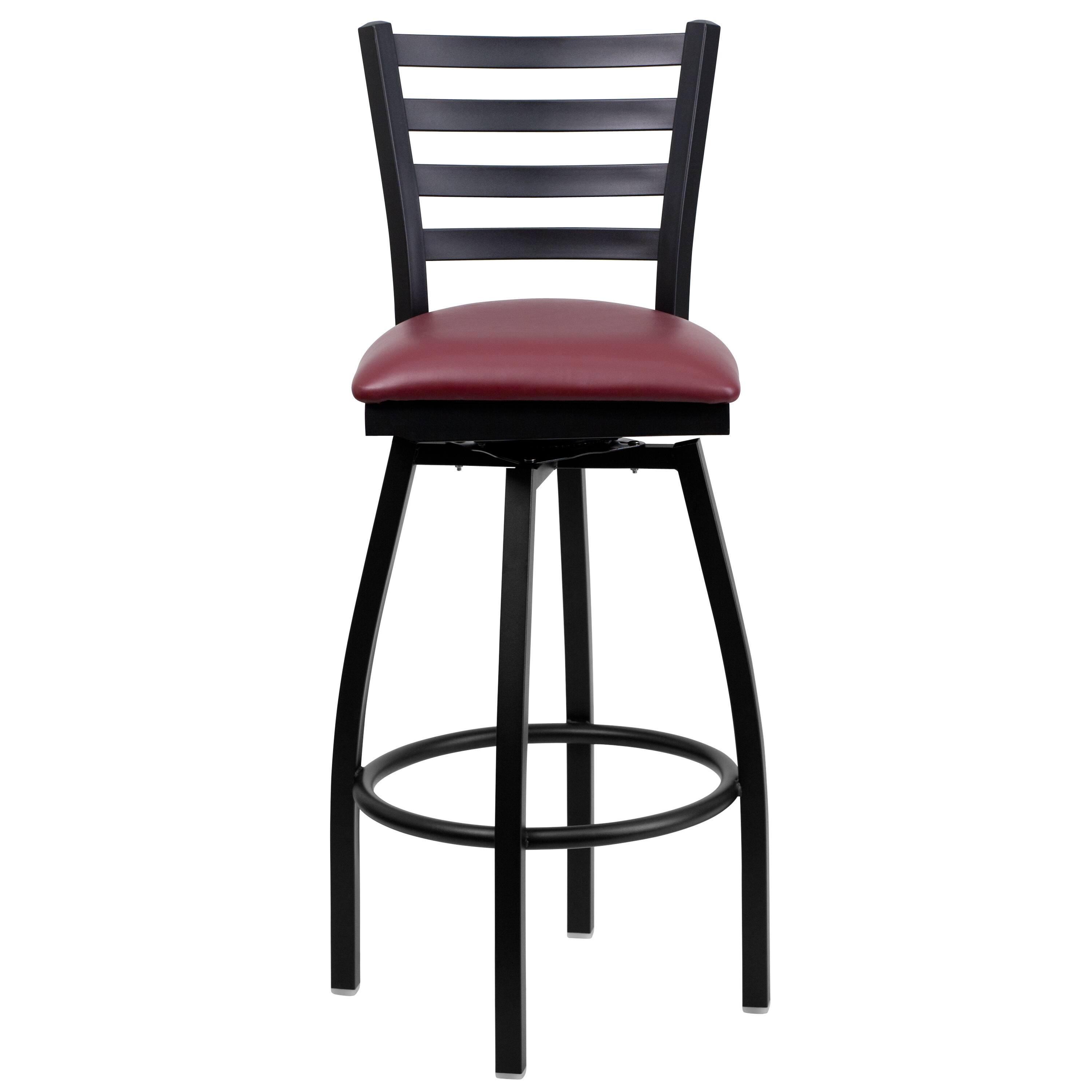 Alt View 6. Emma + Oliver - 2 Pack Ladder Back Swivel Metal Barstool - Burgundy Vinyl Seat/Black Metal Frame.