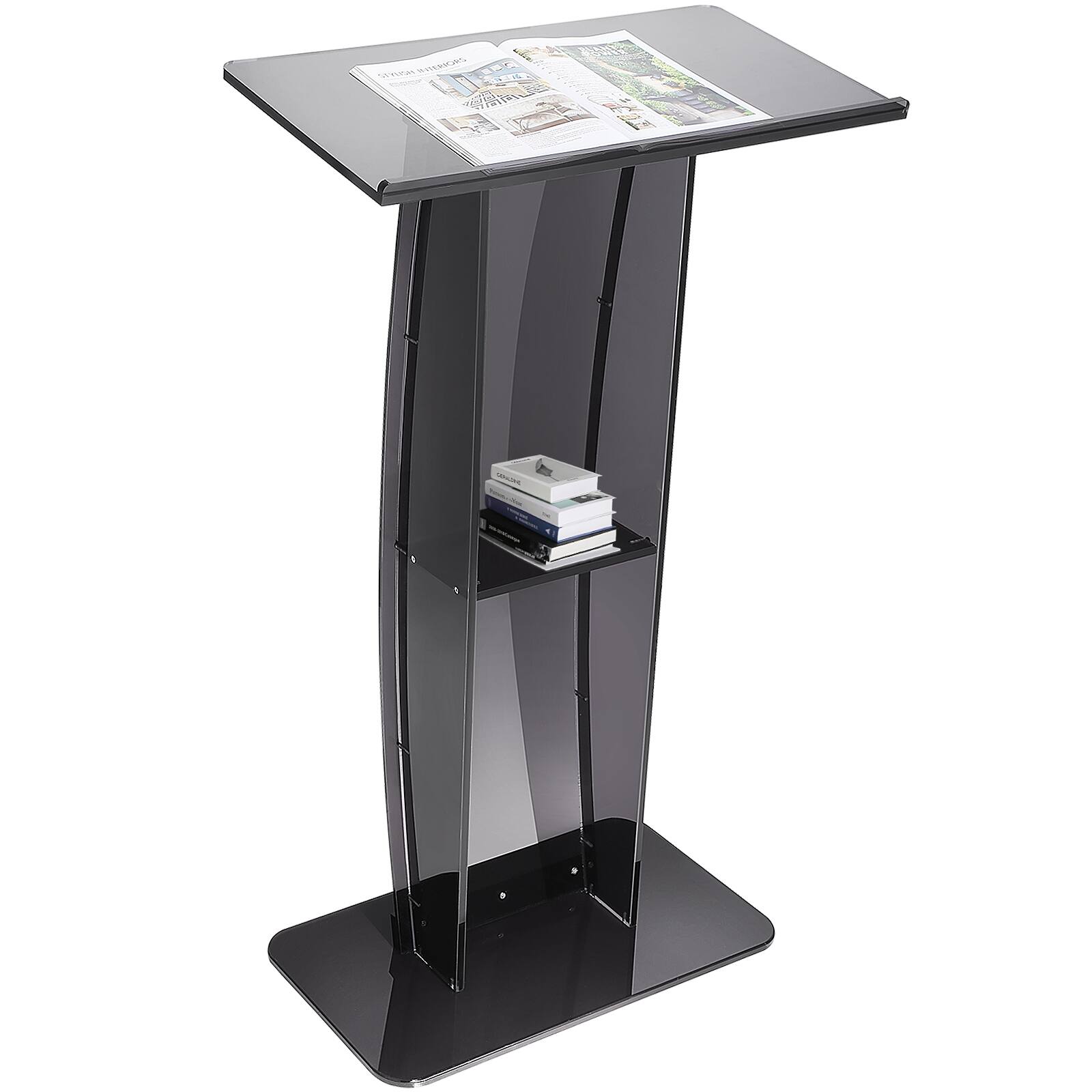 VEVOR - Acrylic Podium, 47" Acrylic Podium Stand with Wide Reading Surface & Storage Shelf - Black