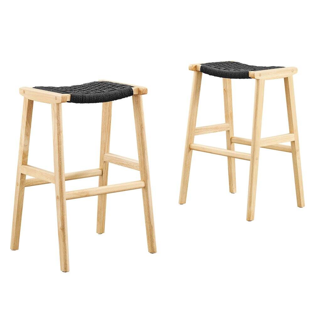 Modway - Saoirse Woven Rope Wood Bar Stool Set of 2 - Black