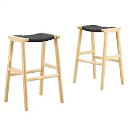 Modway - Saoirse Woven Rope Wood Bar Stool Set of 2 - Black