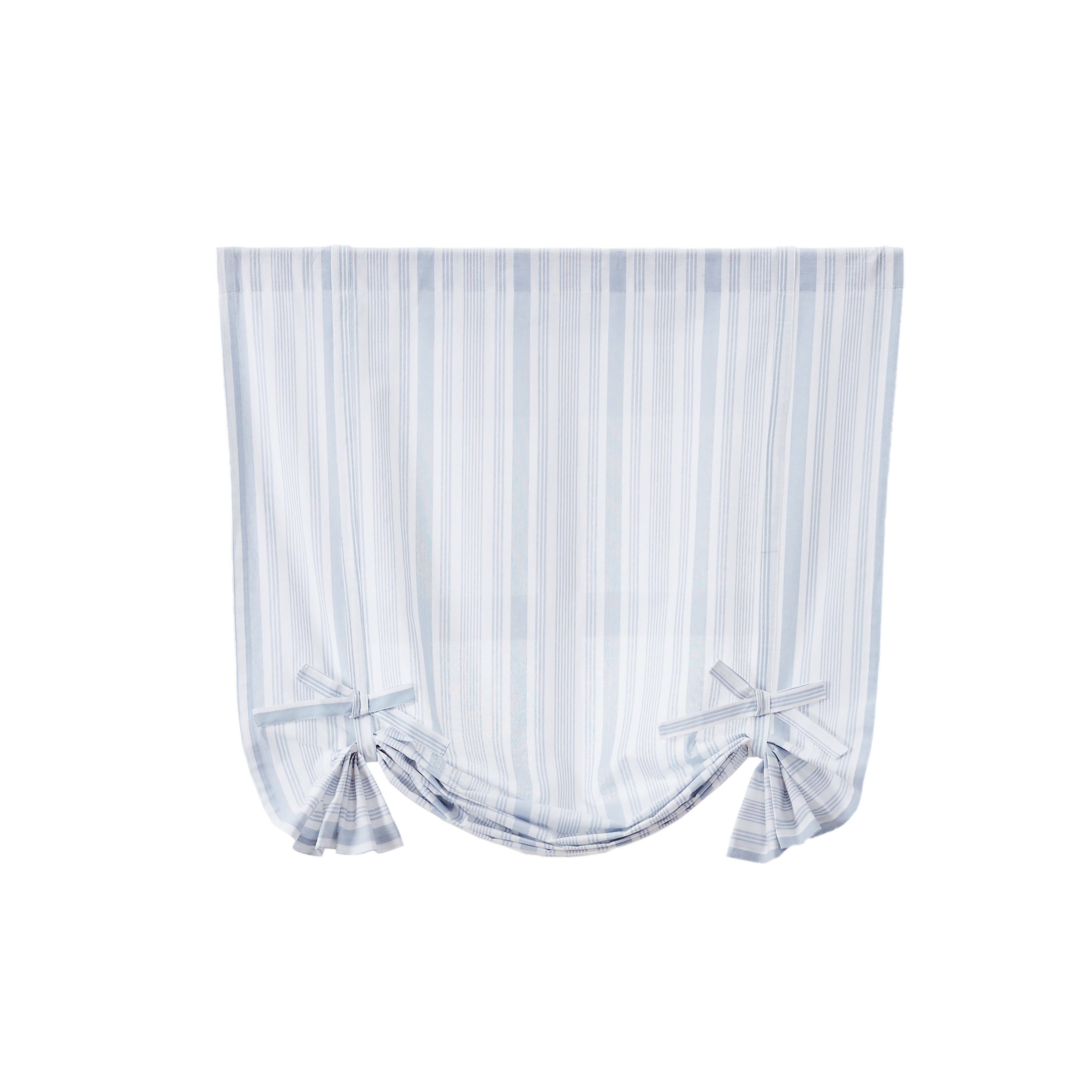 Left. Kate Aurora - Kate Aurora Country Farmhouse Cotton Striped Tie Up Window Curtain - 63 in. Long - Blue - Blue.