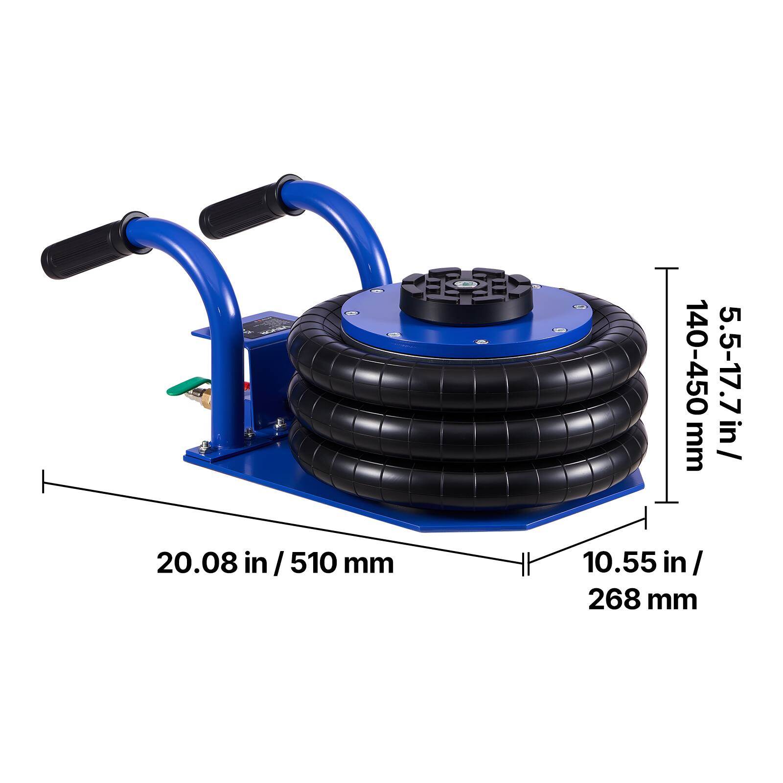 VEVOR 20.08 in/510mm  
140-450 mm / 5.5-17.7 in / 10.55 in / 268 mm