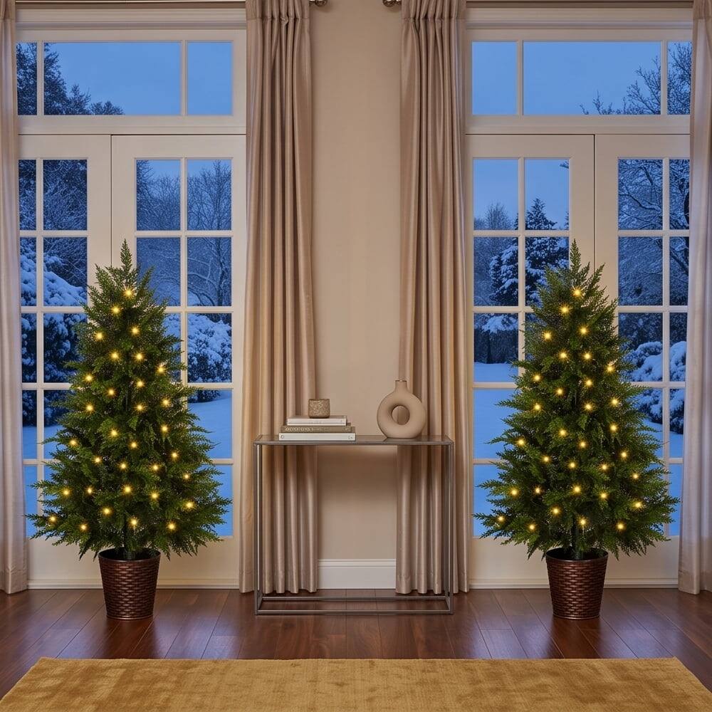 Left. Wisairt - 48" Artificial Christmas Tree, 4Ft Full PE Realistic Cypress Tree for Indoor Holiday Decor - Green.