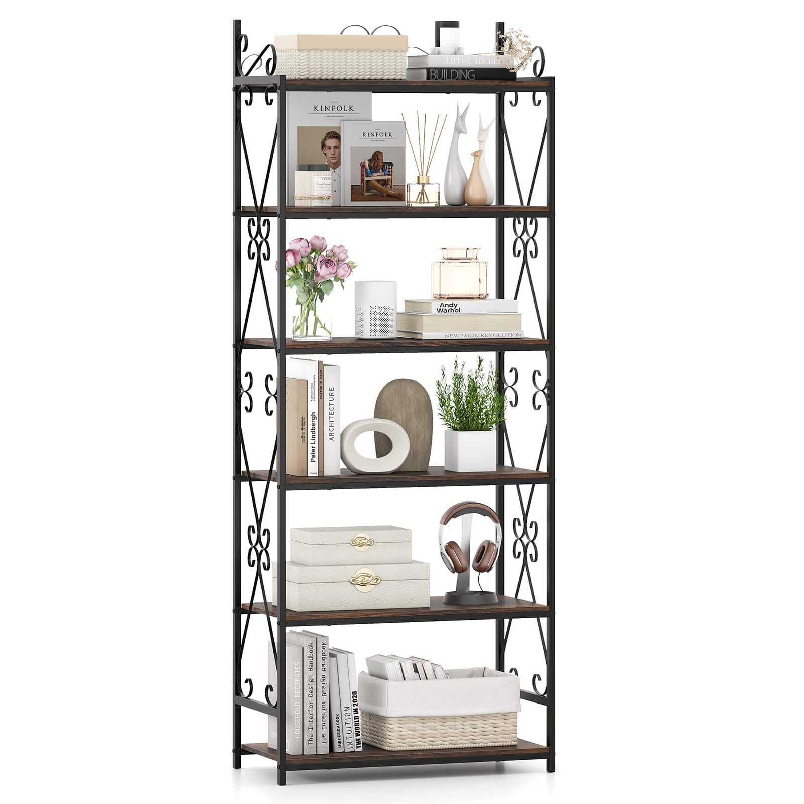 Gymax - 6-Tier Bookshelf 71.5'' Industrial Tall Bookcase w/ Open Shelves for Study - Black