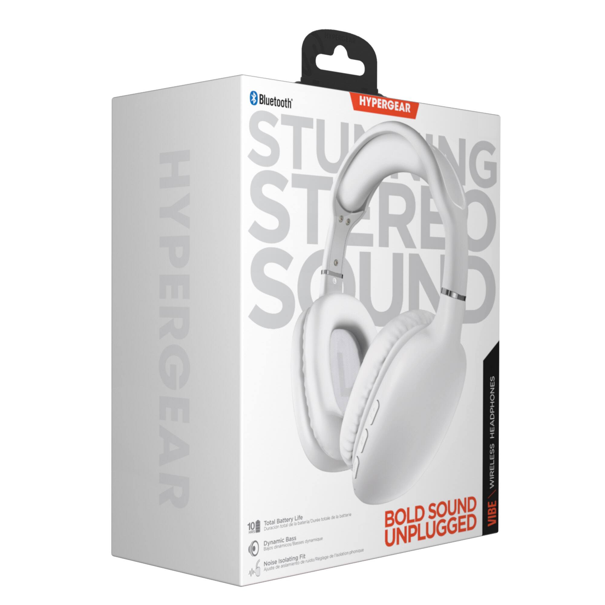 Bluetooth HYPERGEAR STUDIO STEREO SOUND WIRELESS HEADPHONES 10 Total Battery Life Dynamic Bass Noise Isolating Bold Sound Unplugged