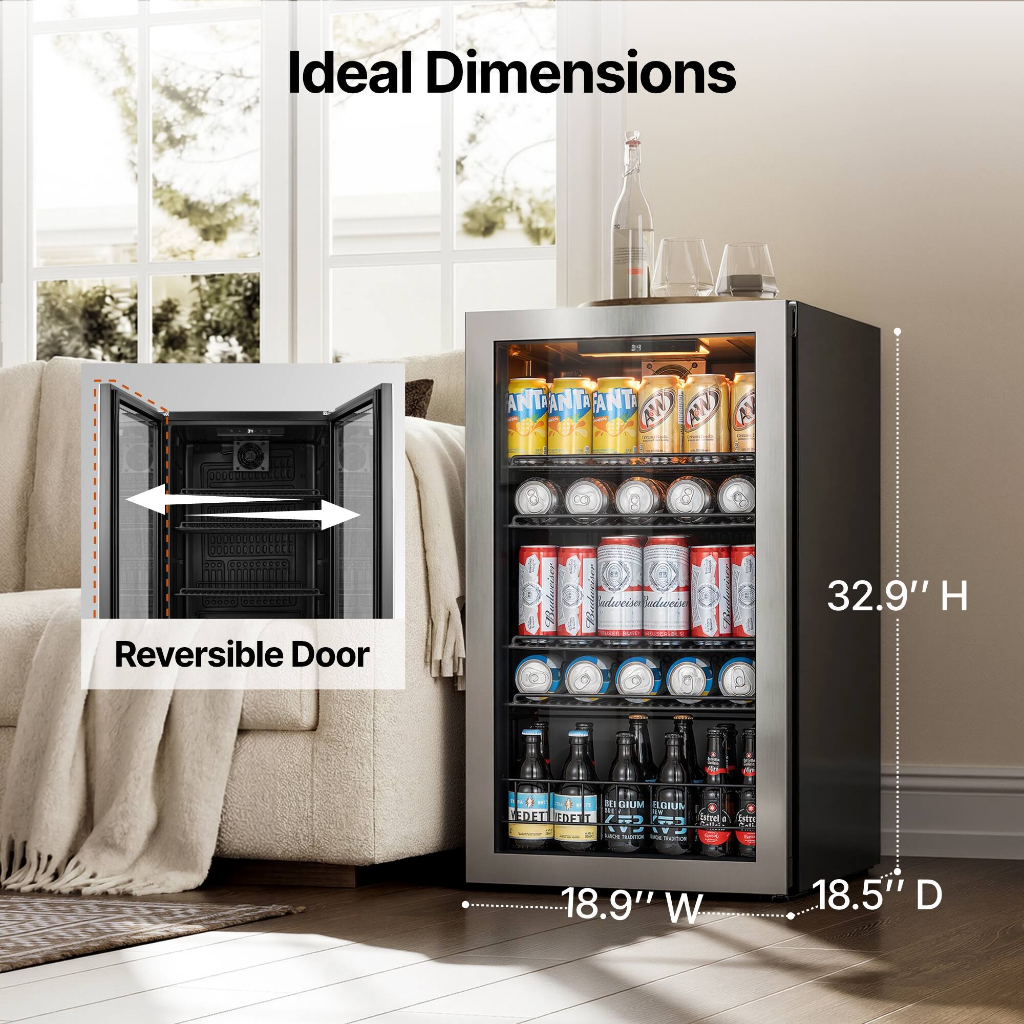 Ideal Dimensions

Reversible Door

32.9" H

18.9" W

18.5" D