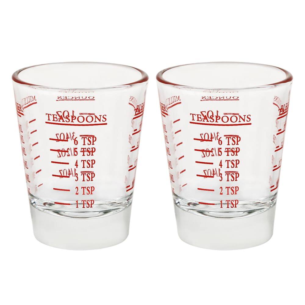 Dapper Styles - Set Of 4 Shot Glasses - Heavy Glass For Measuring Espresso Wine And More 26-incremental Measurement 6 Tsp 2 - Red-2