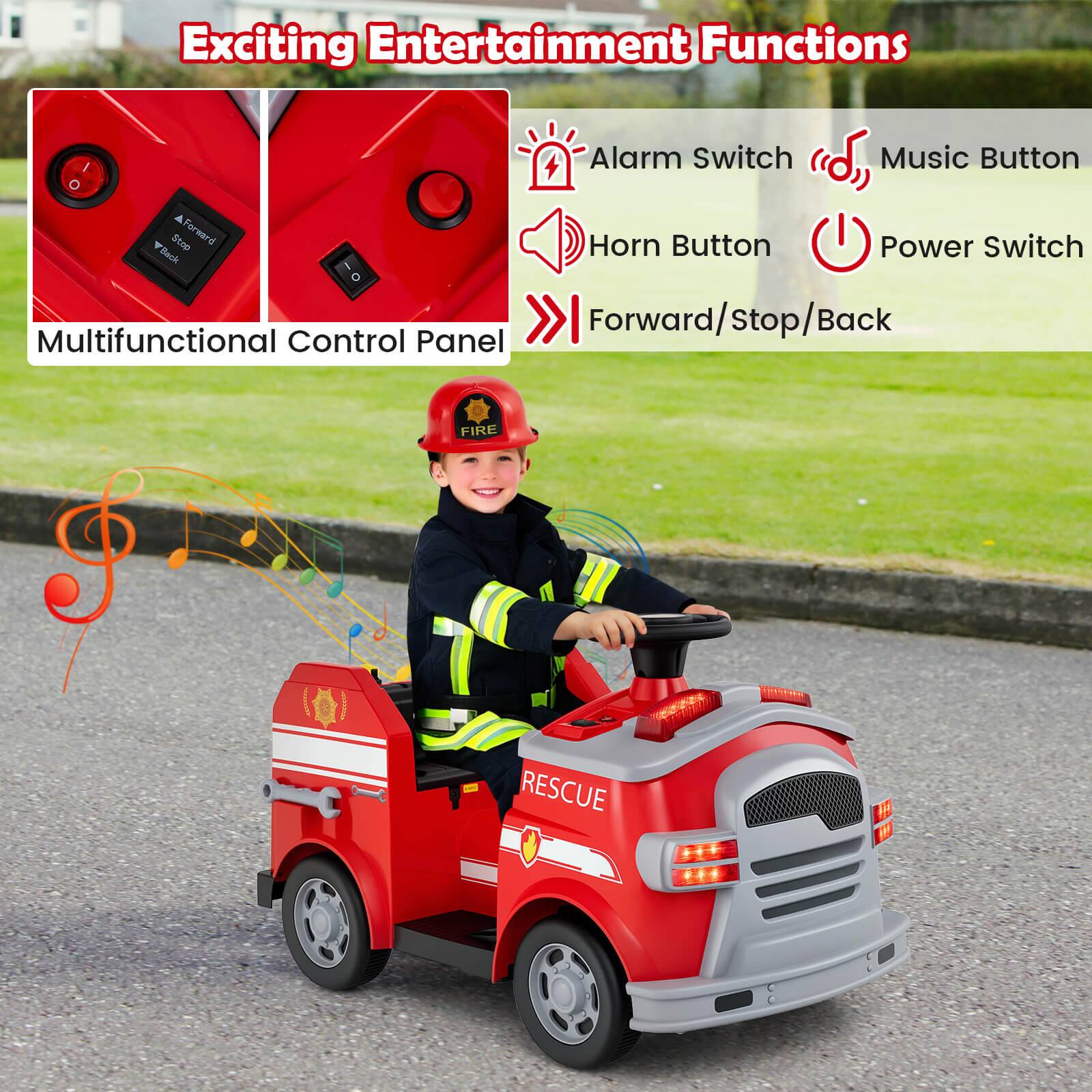 Exciting Entertainment Functions

Multifunctional Control Panel

- Alarm Switch
- Music Button
- Horn Button
- Power Switch
- Forward/Stop/Back