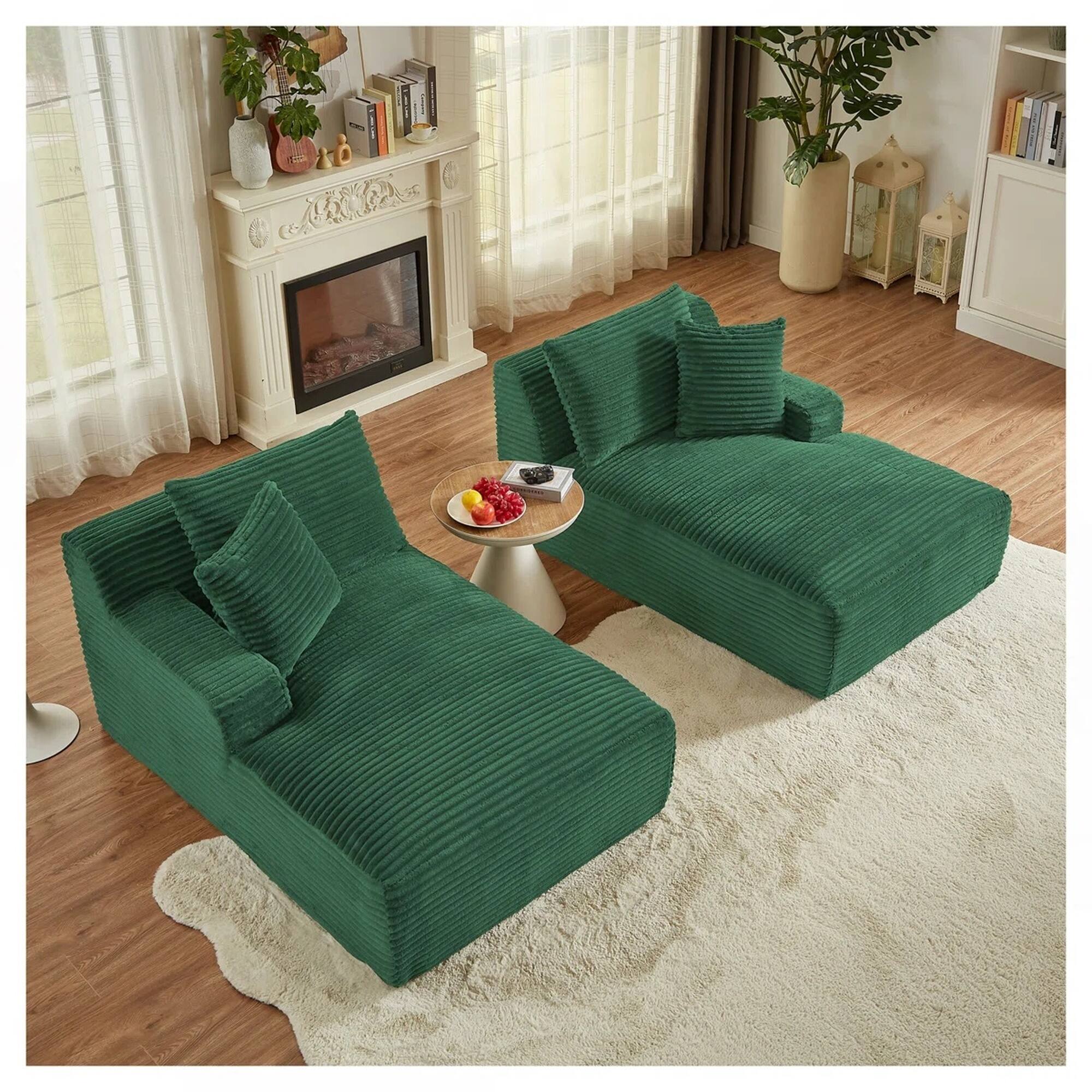 Alt View 1. Yardgrace - Oversized Corduroy Upholstered Chaise Lounge – No Assembly Required, Plush Boneless Sofa for Living Room - Green.