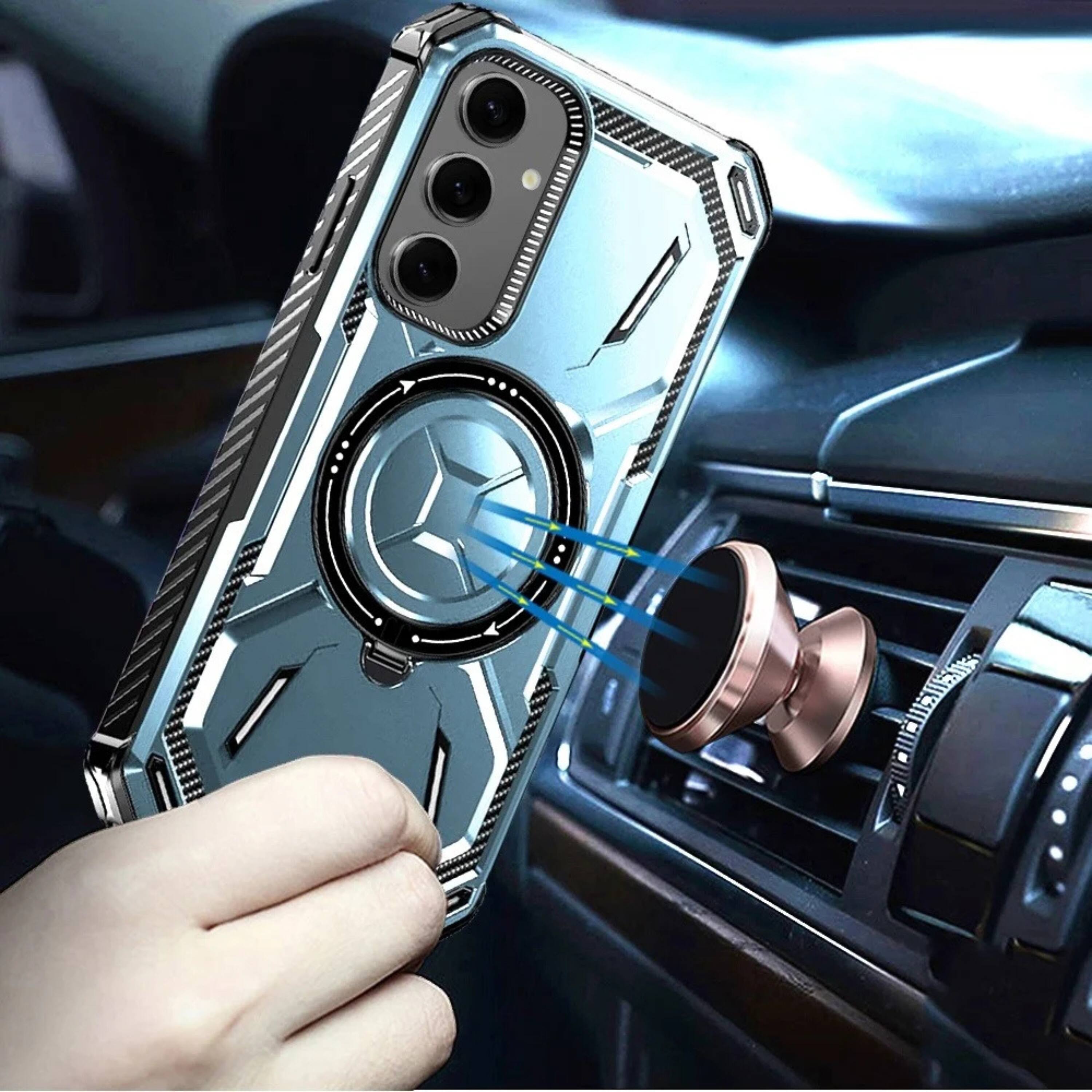 Angle. Kitcheniva - Heavy Duty Metal Ring Stand Magnetic Charging Phone Case For Samsung Galaxy S24 Plus Light Blue - Light Blue.