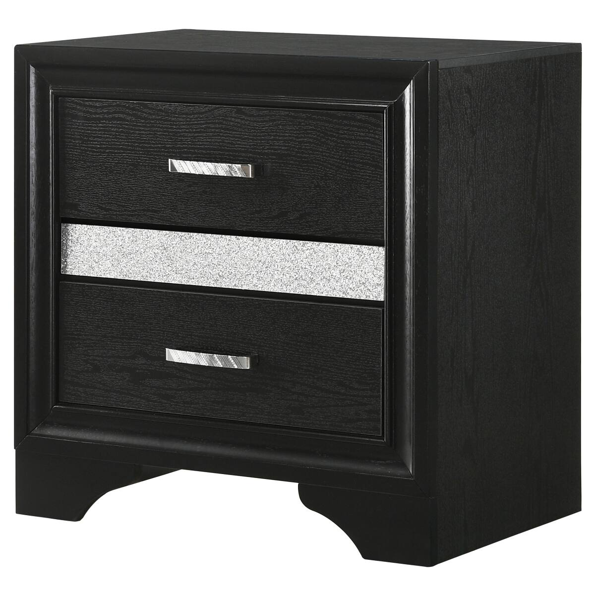 Left. Loheer - Loheer Black Two Drawer Nightstand with Hidden Jewelry Tray and Crystal Handles - Black.
