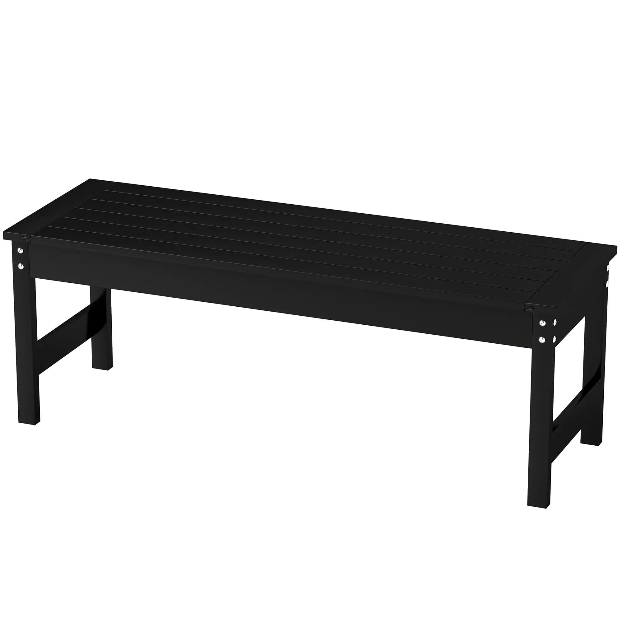 Resenkos - 47" Outdoor Bench Seat, HDPE Weatherproof Bench, Slatted Patio Bench for Yard & Porch - Black