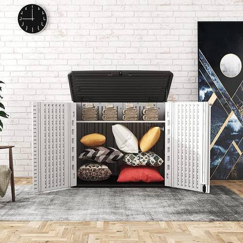 Alt View 3. Yardgrace - 26 cu.ft. Waterproof Horizontal Storage Shed, Multi-Opening Deck Box for Bike, Garbage Cans Lawn Mower, for Garden Patio - white.