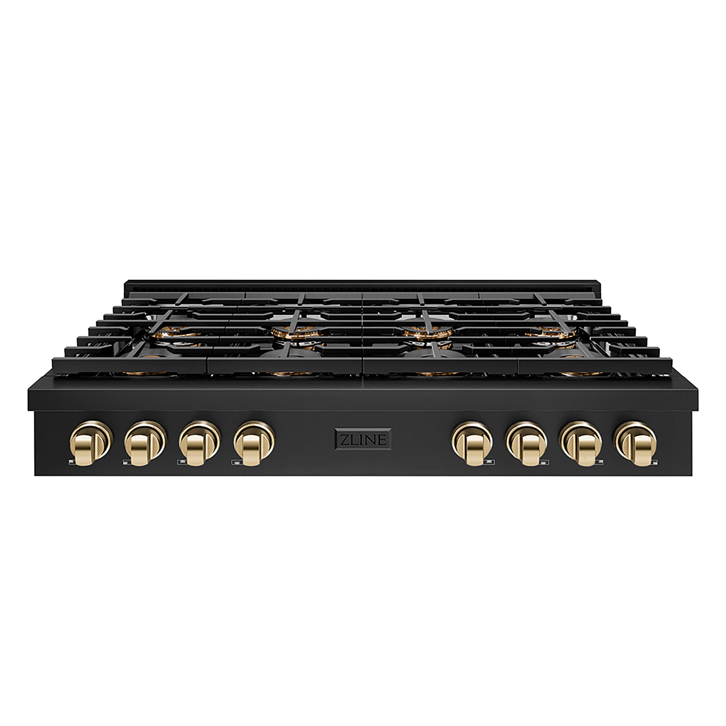 ZLINE Autograph 48 in. Black Stainless Paramount Rangetop with 8 DuoPro Burners and Gold Accents (PSRTBZ-48-G) Front