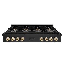 ZLINE - Autograph 48 in. Black Stainless Paramount Rangetop with 8 DuoPro Burners and Gold Accents (PSRTBZ-48-G) - Black Stainless Steel