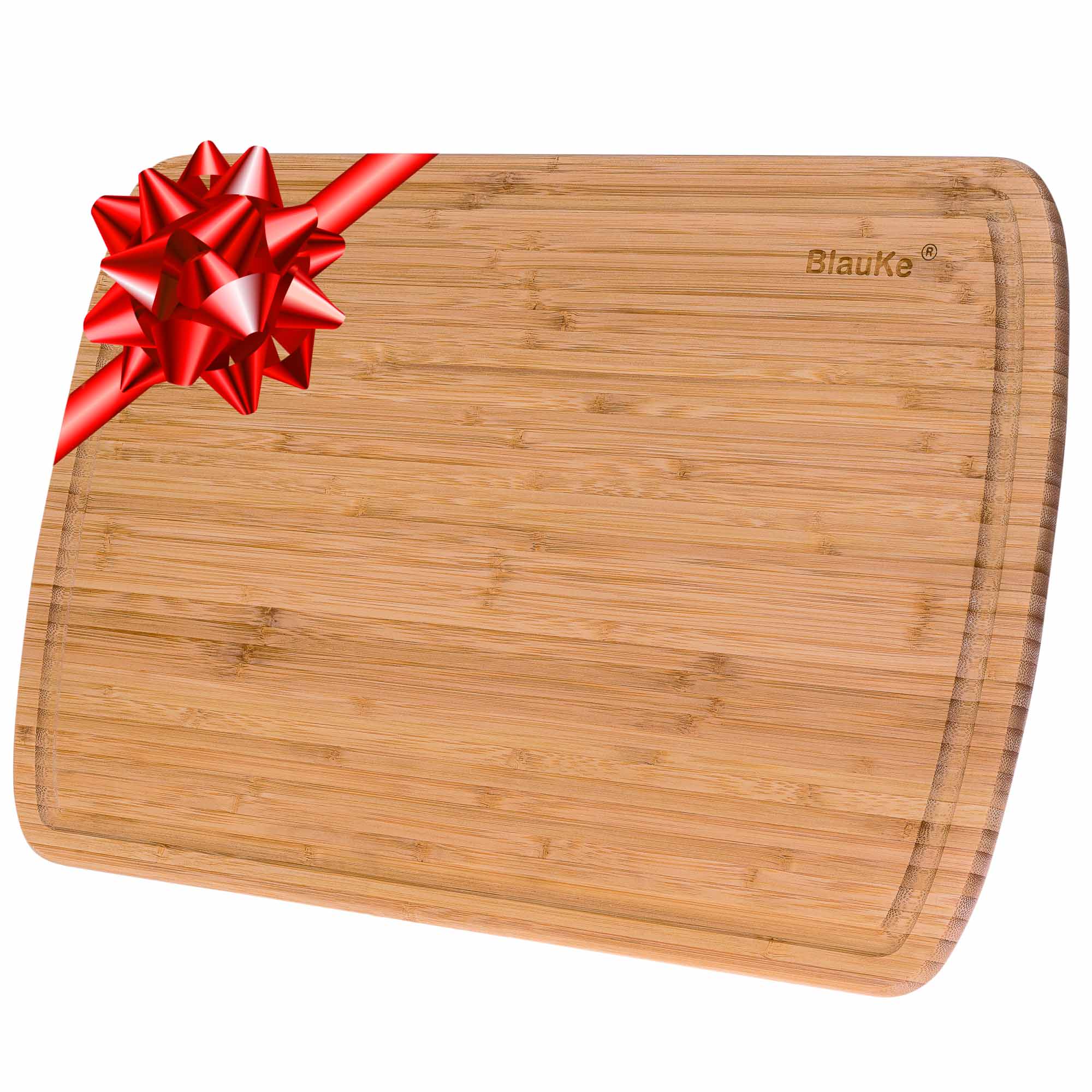 Front. BlauKe - Extra Large Wood Cutting Board - Butcher Block with Juice Groove, Serving Tray - Wooden Chopping Board for Kitchen - Beige.