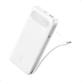 Anker - Power Bank, 20,000mAh Travel Essential Portable Charger with Built-in USB-C Cable - White