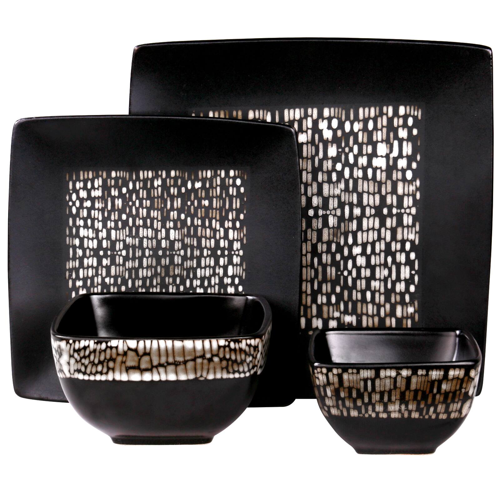 Alt View 4. Elama - Elama's Naina 16 Piece Double Bowl Stoneware Dinnerware Set - Black and Brown.