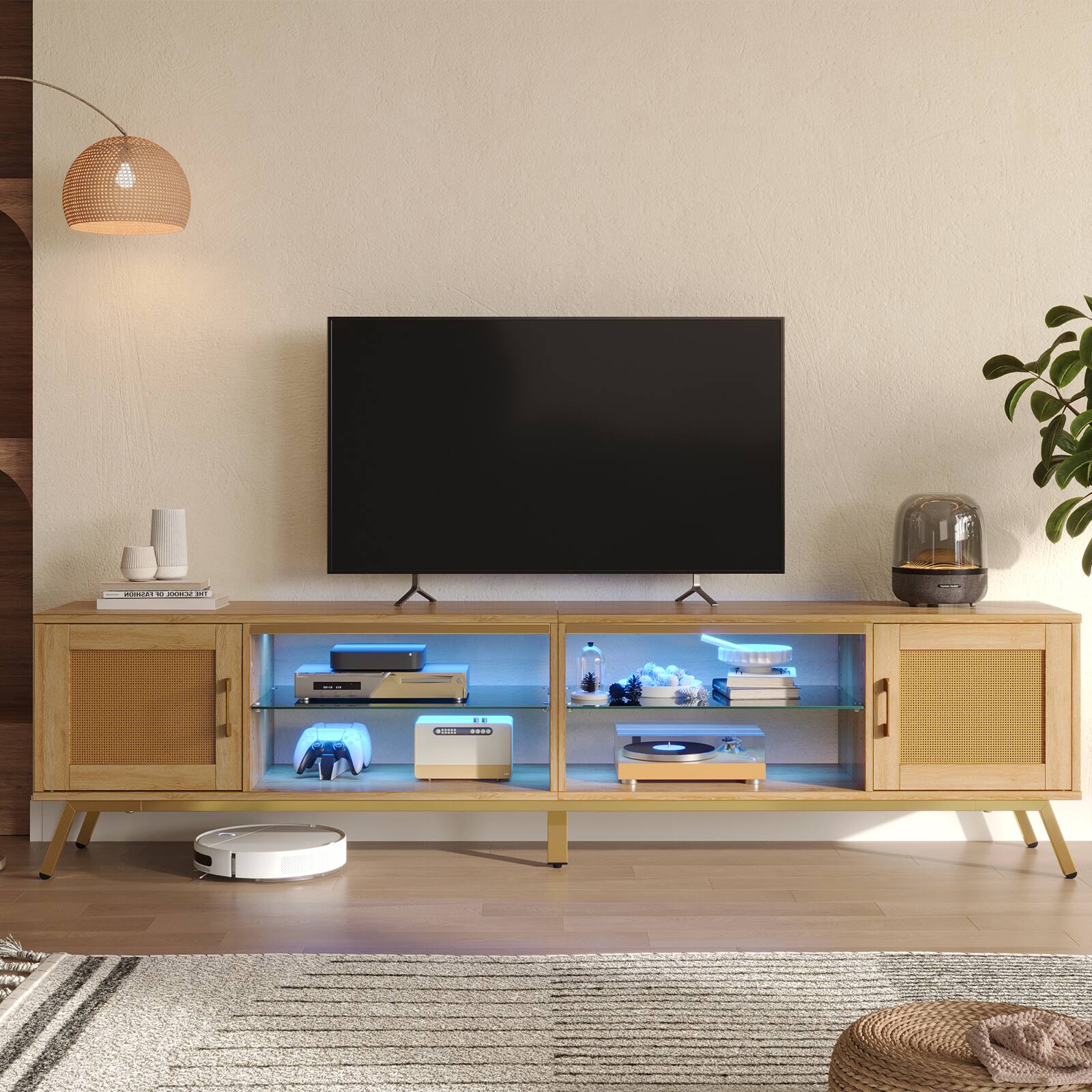 Alt View 6. Bestier - 80'' Rattan TV Stand for TVs up to 85" - Wood.