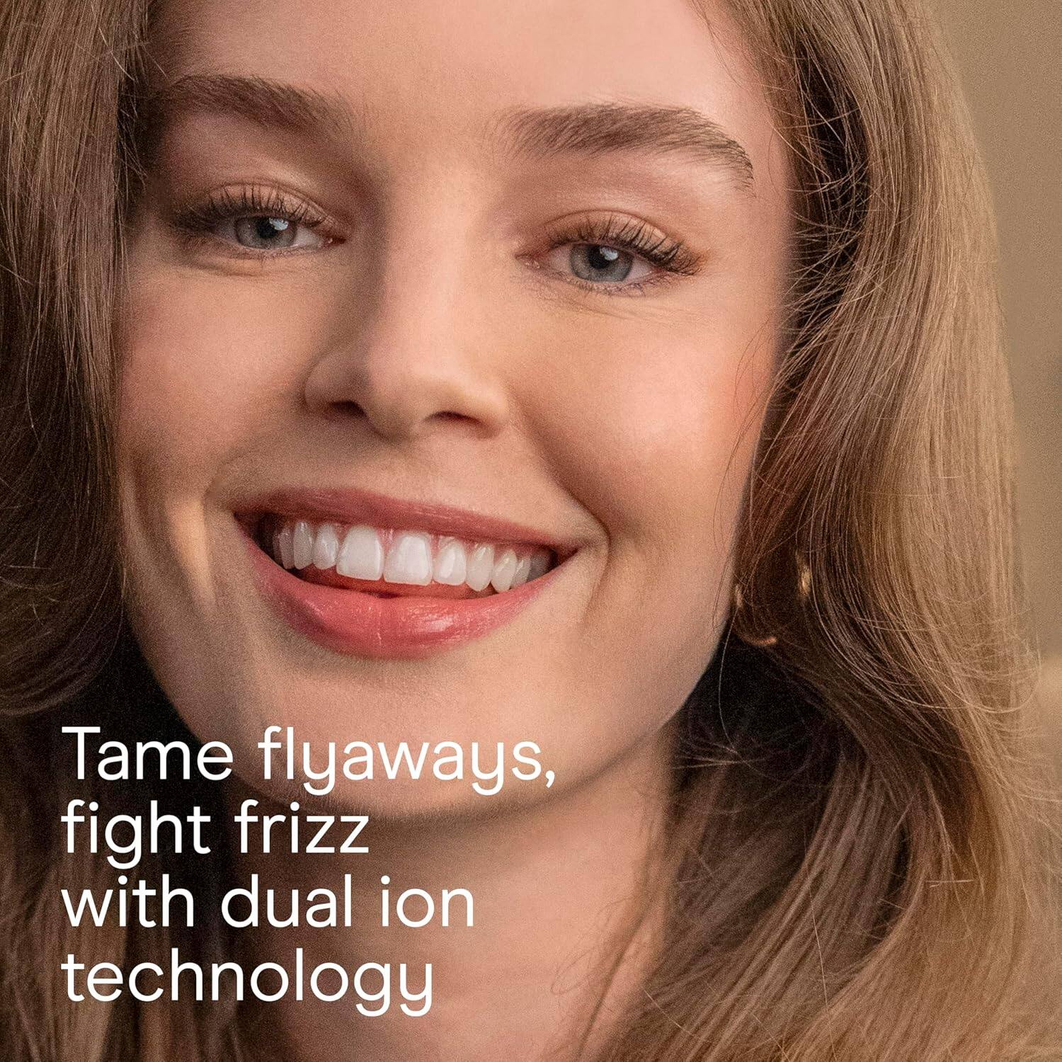 Tame flyaways, fight frizz with dual ion technology