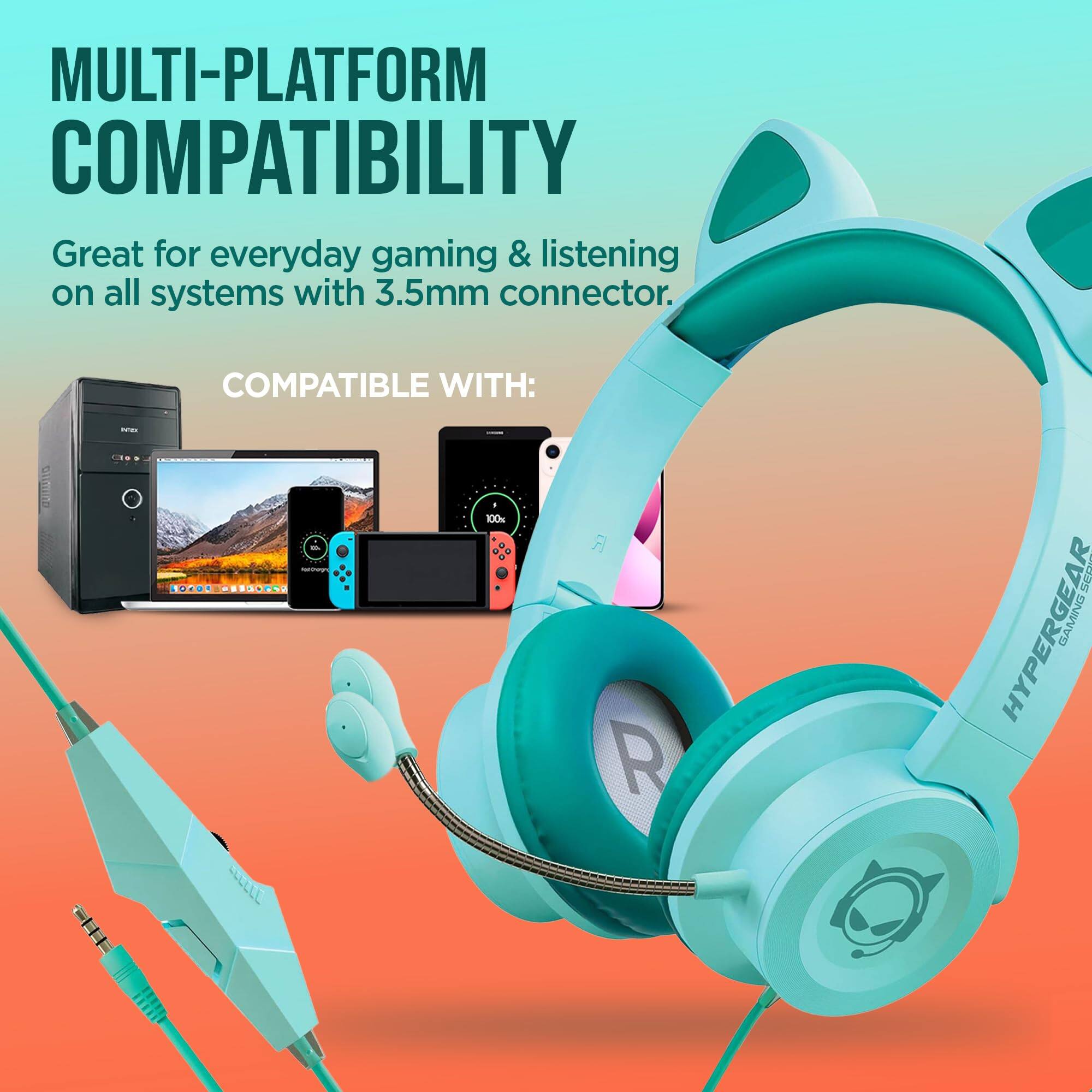 MULTI-PLATFORM COMPATIBILITY  
Great for everyday gaming & listening on all systems with 3.5mm connector.  
COMPATIBLE WITH:  
- PlayStation  
- Nintendo Switch  
- Xbox  
- PC  
- Mobile  

100% R  
adidas HYPERGEAR GAMING