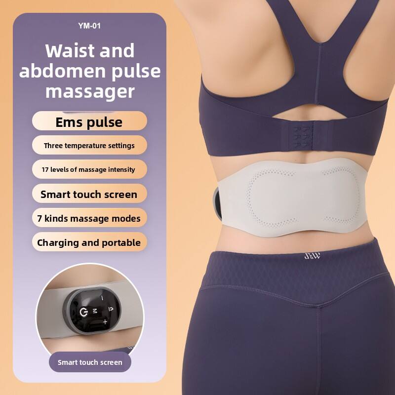 YM-01 Waist and abdomen pulse massager  
Ems pulse  
Three temperature settings  
17 levels of massage intensity  
Smart touch screen  
7 kinds massage modes  
Charging and portable  

Smart touch screen