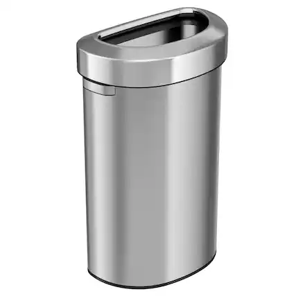 Front. iTouchless - 23 Gallon Stainless Steel Semi-Round Open Top Kitchen Trash Can - Silver.