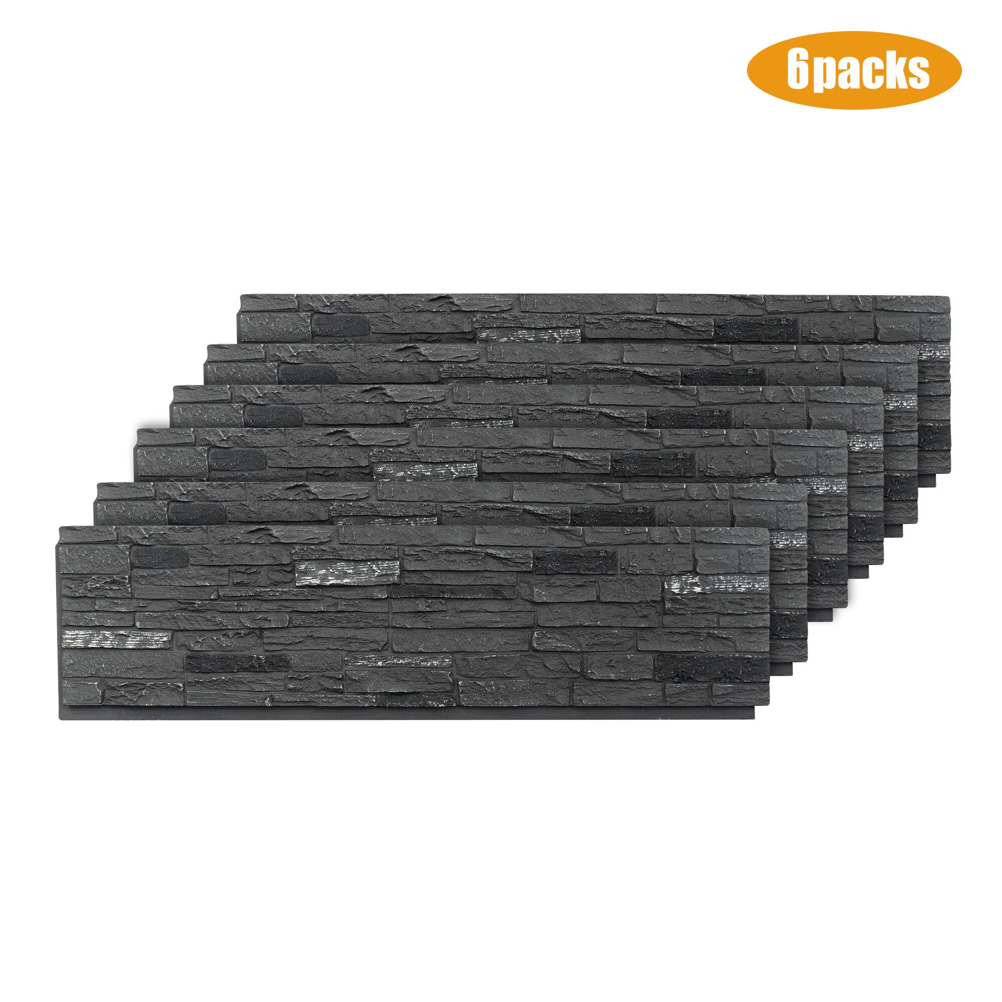 LOVMOR - 6 Pack Faux Stone Wall Covering Panels PU Stone Veneer Interior Exterior Siding for DIY Projects - Roman Black Stone