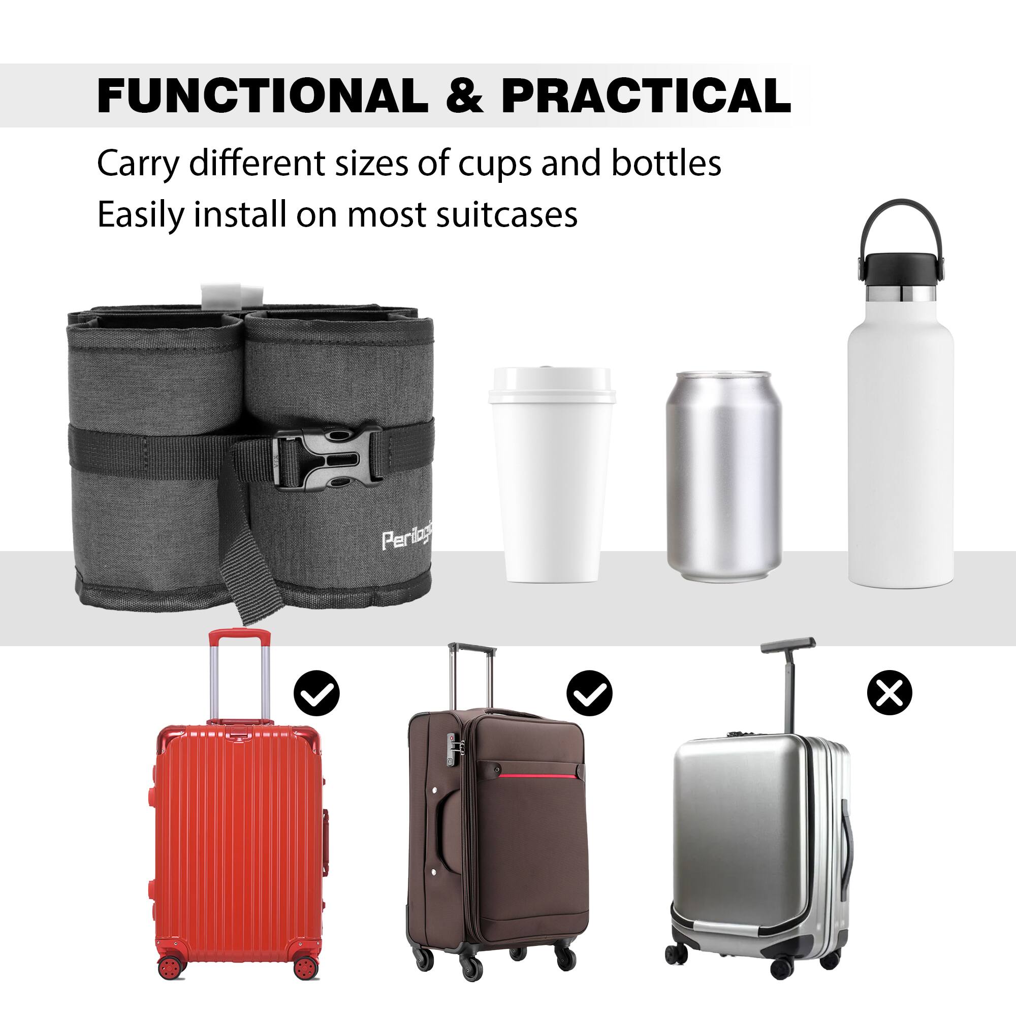 FUNCTIONAL & PRACTICAL

Carry different sizes of cups and bottles  
Easily install on most suitcases  

Periog X