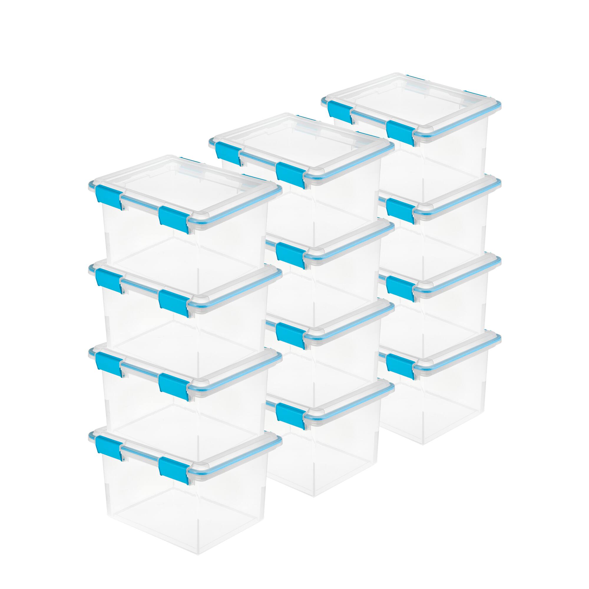 Front. Sterilite - Sterilite 32 Quart Clear Stacking Storage Container with Gasket Lid, 12 Pack.