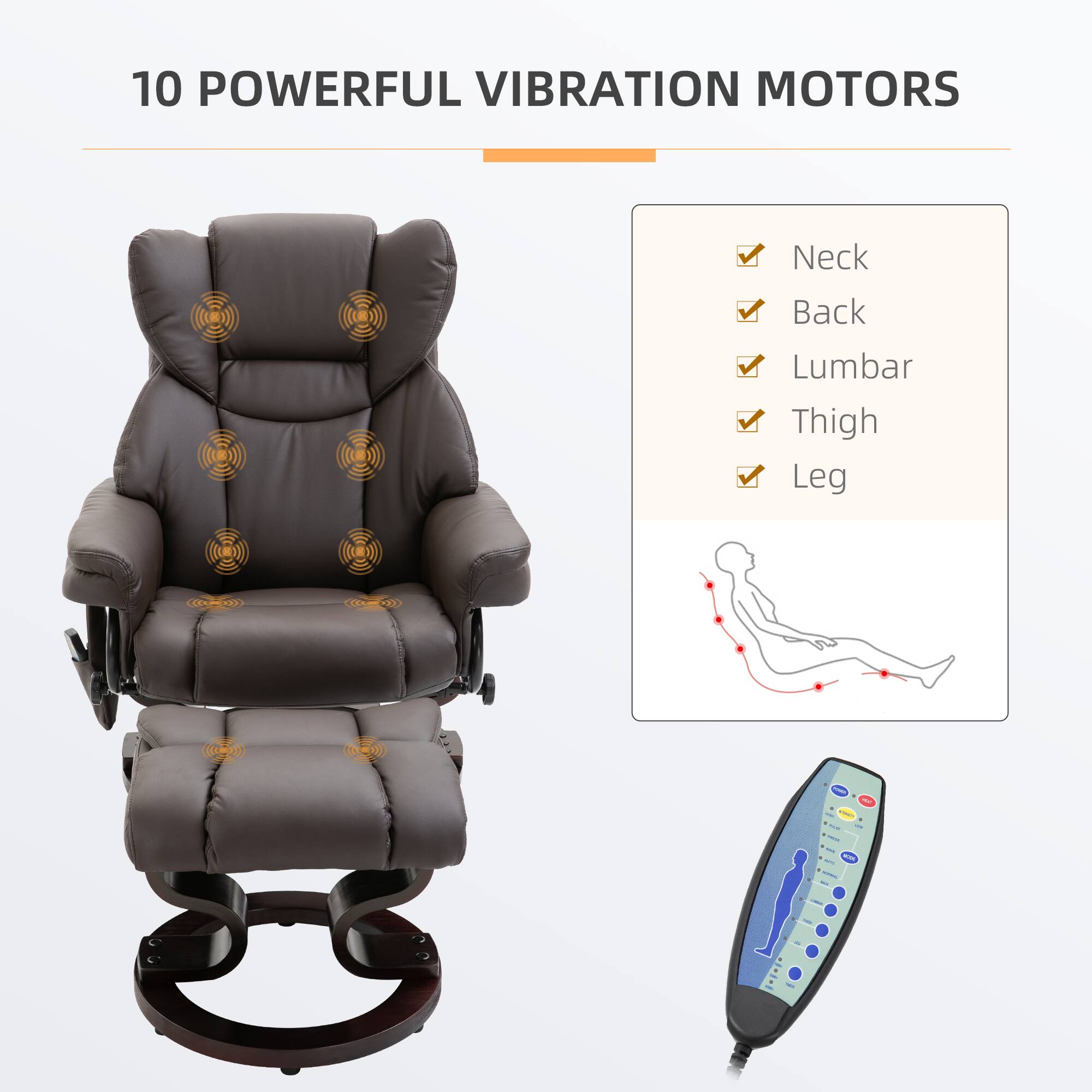 10 POWERFUL VIBRATION MOTORS

Neck  
Back  
Lumbar  
Thigh  
Leg