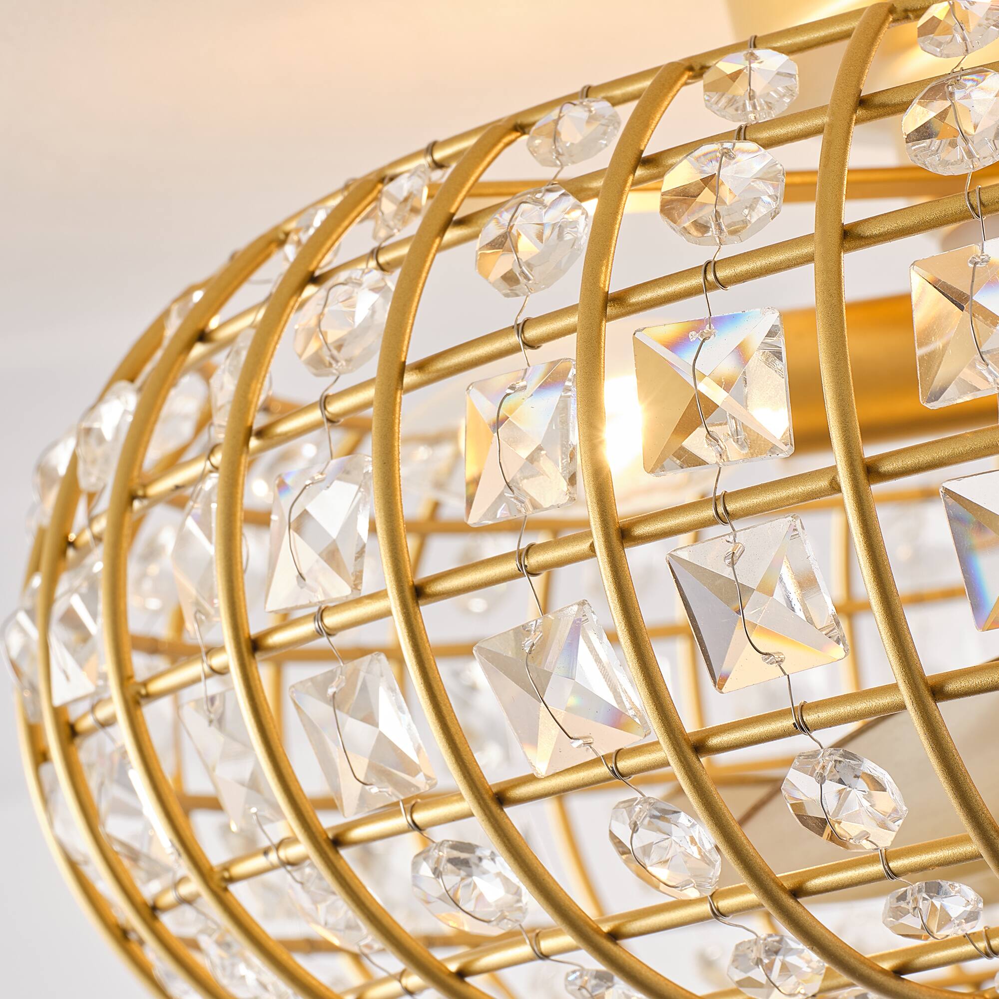 Alt View 6. Vaczon - 20" Modern Luxury Crystal Flush Mount Caged Ceiling Fan with Light and Remote, 6-Speed DC Motor - Gold.