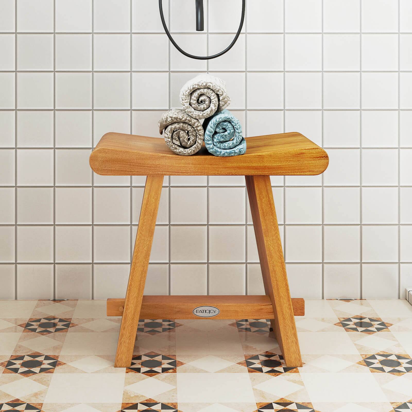 Alt View 3. Costway - Costway 19.5" Teak Shower Bench Waterproof Spa Bath Stool with Curved Seat for Bathroom - Natural.