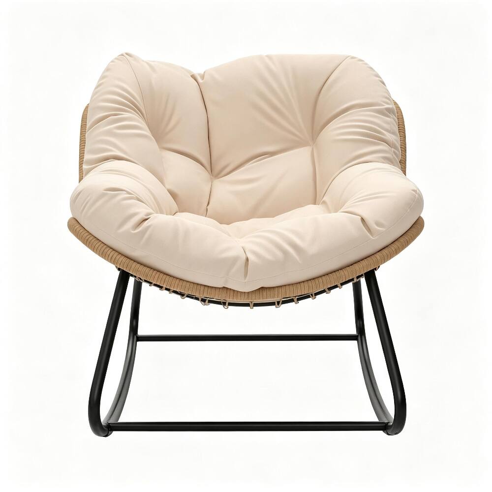 Alt View 1. Loheer - Loheer Rocking Egg Chair Oversized Papasan Chair with Cushion - Cream White.
