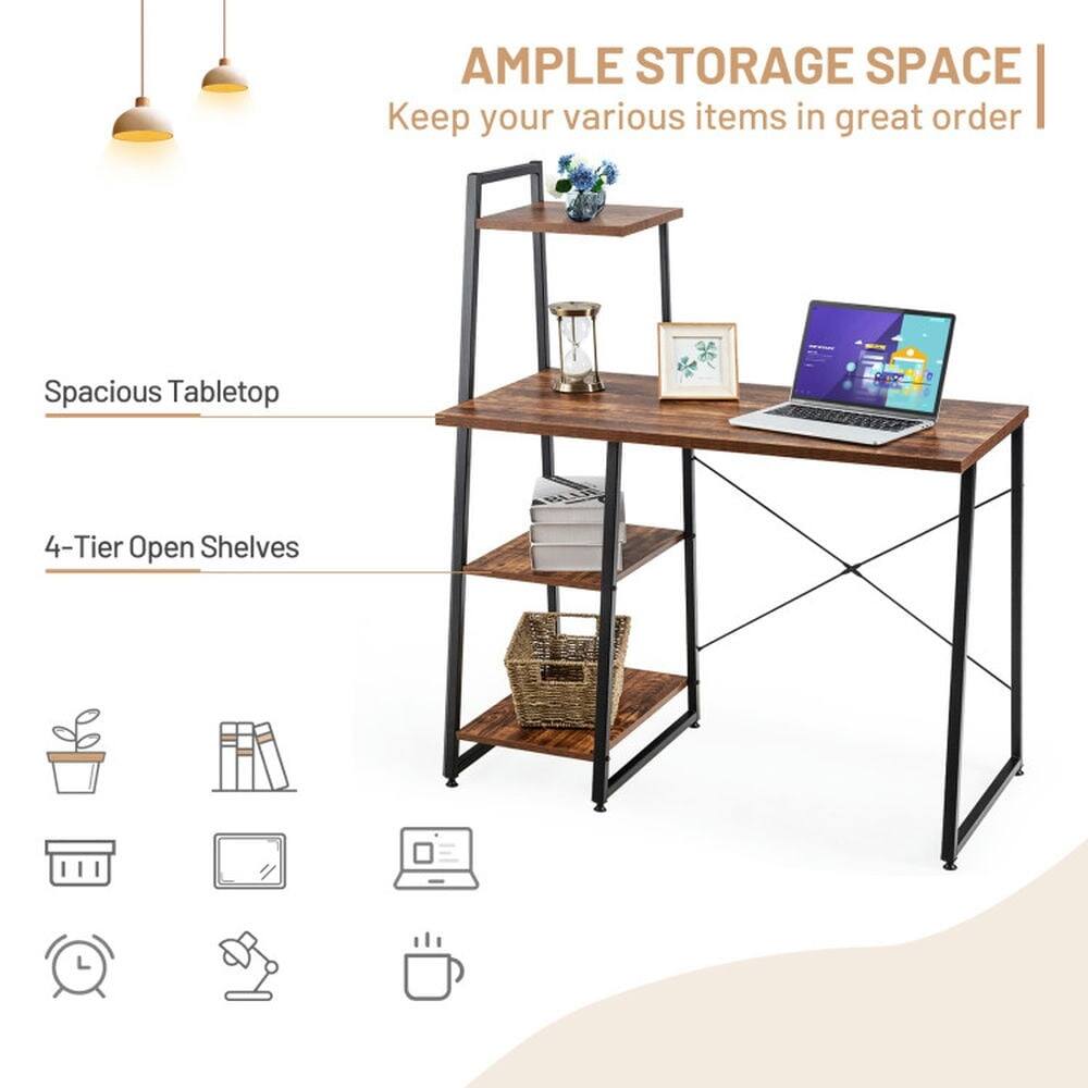 AMPLE STORAGE SPACE  
Keep your various items in great order  

Spacious Tabletop  
4-Tier Open Shelves