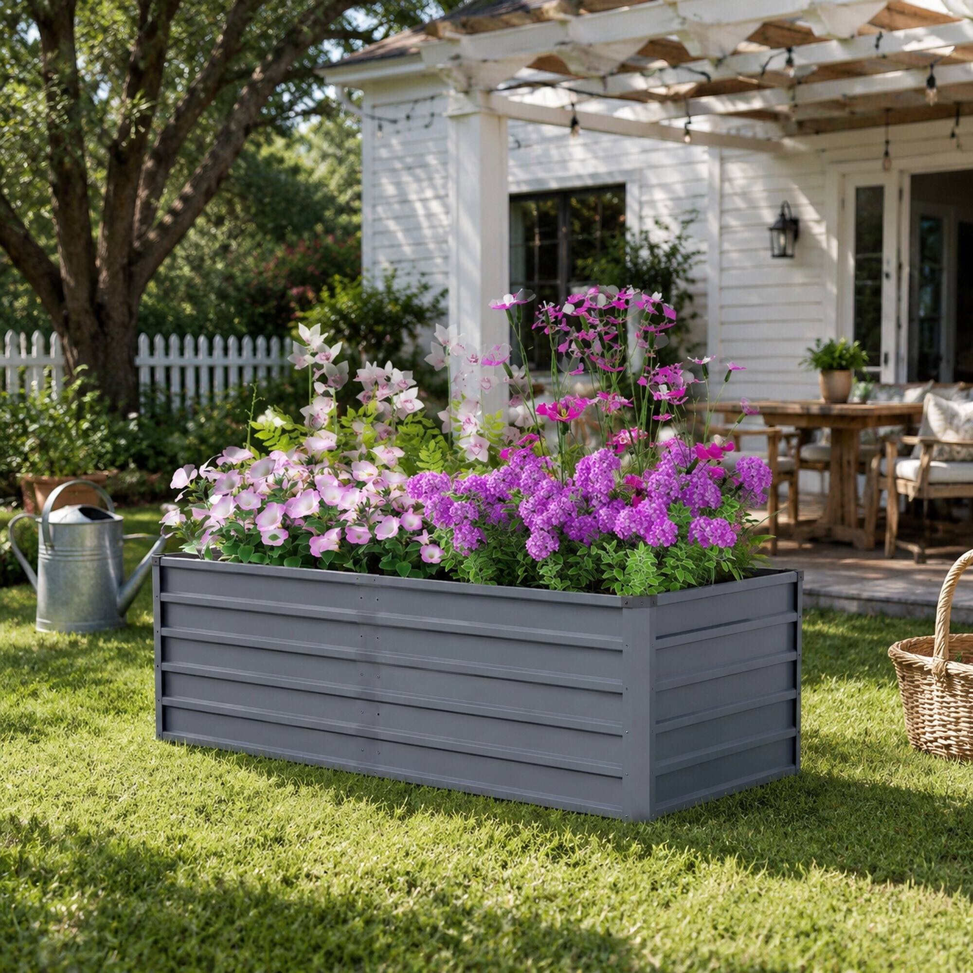 Alt View 1. RYHNUYNE - Large 6x3x2ft Raised Garden Bed Gray Galvanized Steel Outdoor Planter 269 Gallon Capacity for Deep Root Vegetables - Grey.