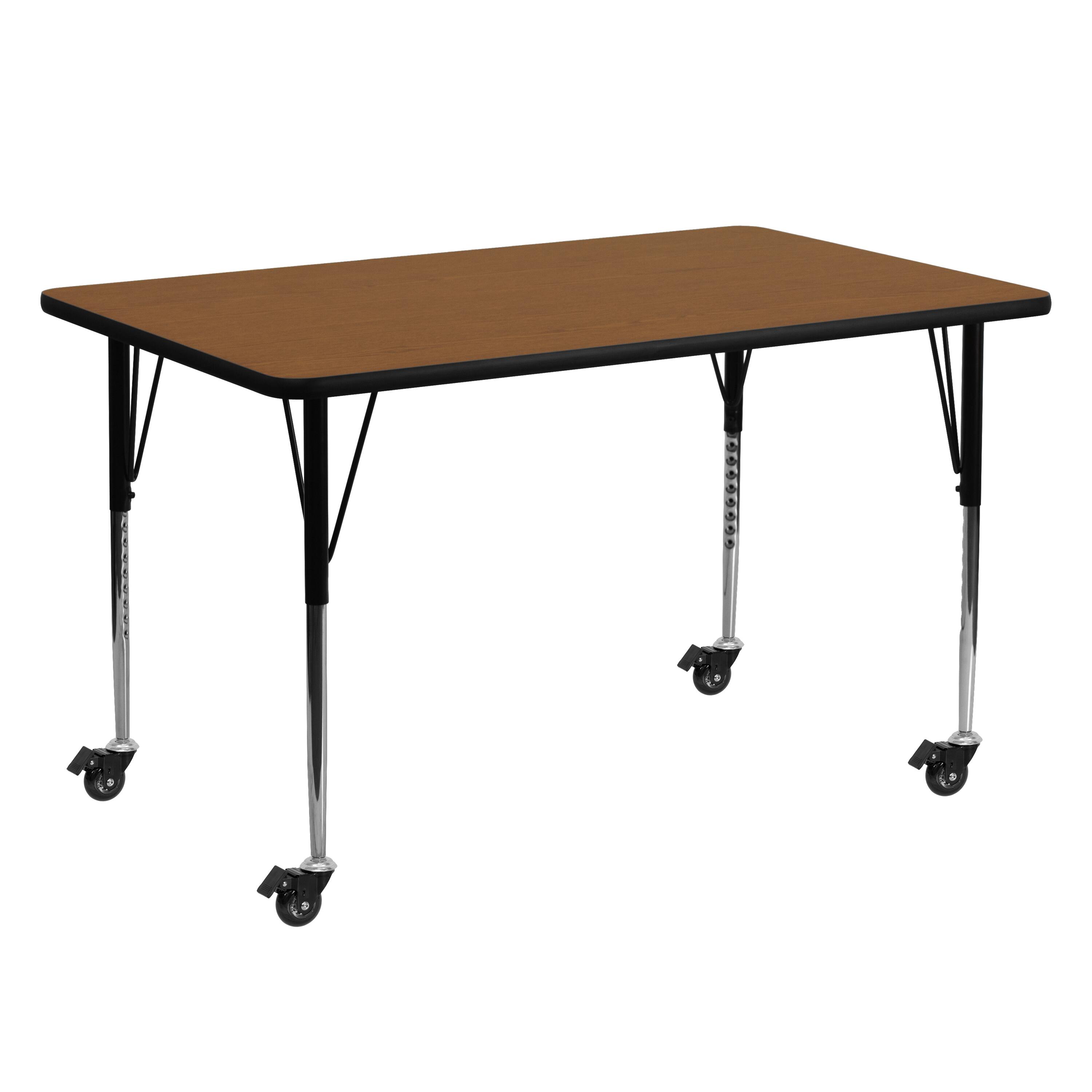 Front. Emma + Oliver - Mobile 24x60 Rectangle HP Laminate Adjustable Activity Table - Oak.
