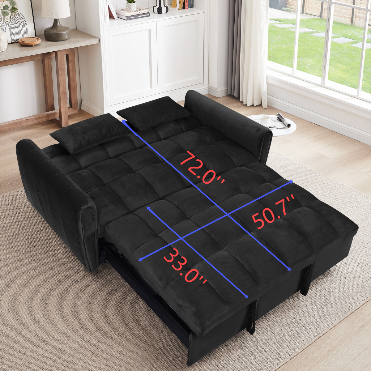 The dimensions of the sofa are:

- Length: 72.0 inches
- Width: 50.7 inches
- Depth: 33.0 inches