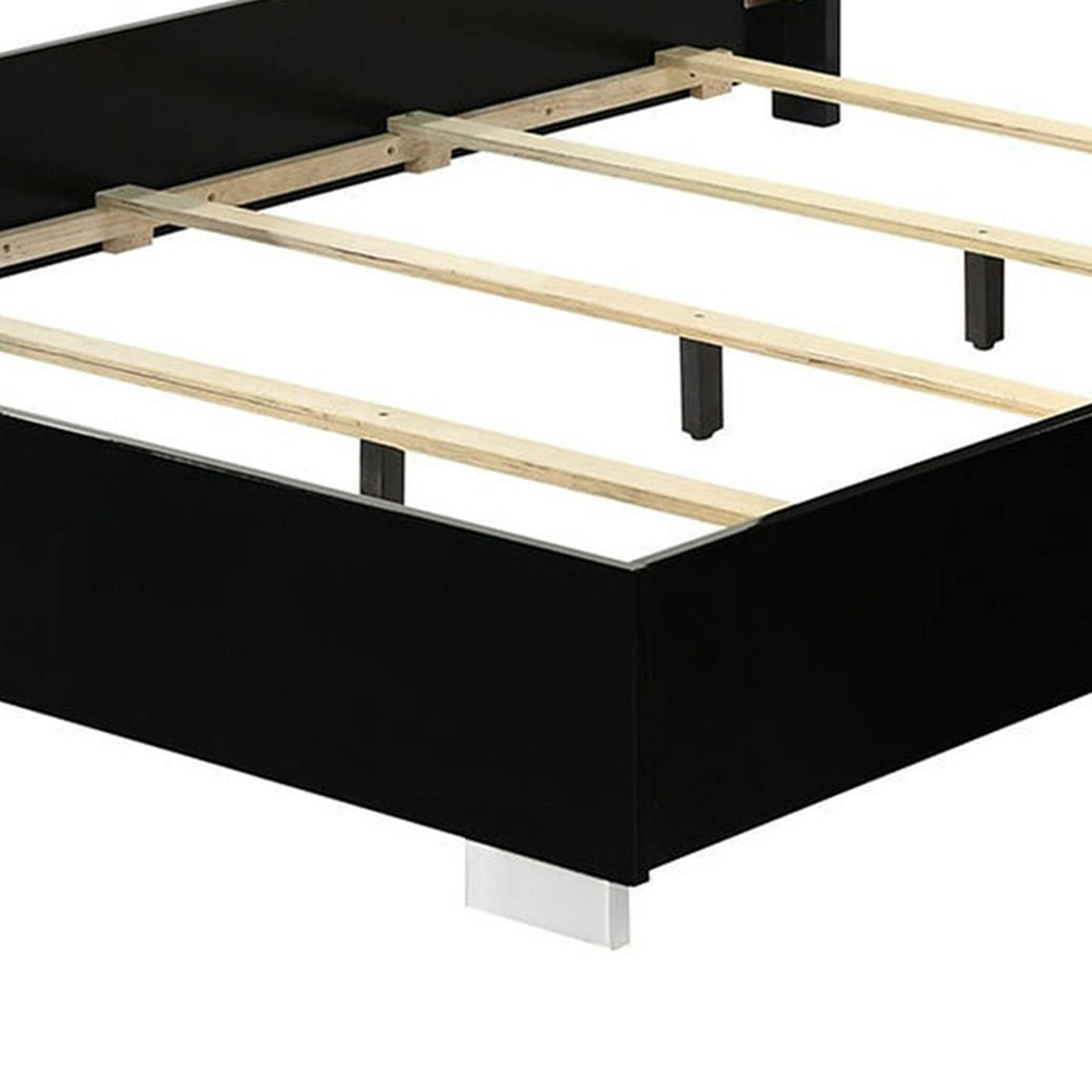 Alt View 3. Manhattan Lane - Suni King Size Bed w LED Headboard, Piano Black Wood Frame - Piano Black, Chrome Silver.